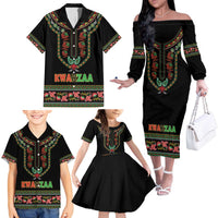 Personalized African-American Kwanzaa Family Matching Off The Shoulder Long Sleeve Dress and Hawaiian Shirt Dashiki Mix Paisley Pattern - Wonder Print Shop