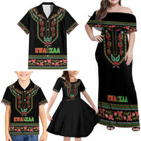 Personalized African-American Kwanzaa Family Matching Off Shoulder Maxi Dress and Hawaiian Shirt Dashiki Mix Paisley Pattern - Wonder Print Shop