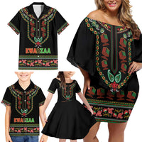 Personalized African-American Kwanzaa Family Matching Off Shoulder Short Dress and Hawaiian Shirt Dashiki Mix Paisley Pattern - Wonder Print Shop