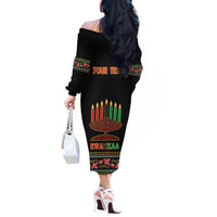 Personalized African-American Kwanzaa Off The Shoulder Long Sleeve Dress Dashiki Mix Paisley Pattern - Wonder Print Shop