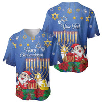 Personalised Merry Chrismukkah Baseball Jersey Hanukkah Memorah Mix Poinsettia - Wonder Print Shop
