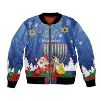 Personalised Merry Chrismukkah Bomber Jacket Hanukkah Memorah Mix Poinsettia - Wonder Print Shop