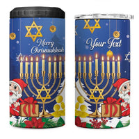 Personalised Merry Chrismukkah 4 in 1 Can Cooler Tumbler Hanukkah Memorah Mix Poinsettia - Wonder Print Shop