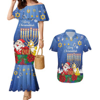 Personalised Merry Chrismukkah Couples Matching Mermaid Dress and Hawaiian Shirt Hanukkah Memorah Mix Poinsettia - Wonder Print Shop