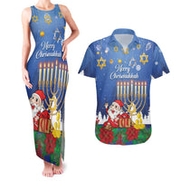 Personalised Merry Chrismukkah Couples Matching Tank Maxi Dress and Hawaiian Shirt Hanukkah Memorah Mix Poinsettia - Wonder Print Shop