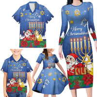 Personalised Merry Chrismukkah Family Matching Long Sleeve Bodycon Dress and Hawaiian Shirt Hanukkah Memorah Mix Poinsettia - Wonder Print Shop
