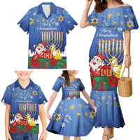 Personalised Merry Chrismukkah Family Matching Mermaid Dress and Hawaiian Shirt Hanukkah Memorah Mix Poinsettia - Wonder Print Shop