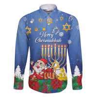 Personalised Merry Chrismukkah Family Matching Off The Shoulder Long Sleeve Dress and Hawaiian Shirt Hanukkah Memorah Mix Poinsettia - Wonder Print Shop