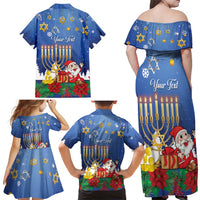 Personalised Merry Chrismukkah Family Matching Off Shoulder Maxi Dress and Hawaiian Shirt Hanukkah Memorah Mix Poinsettia - Wonder Print Shop