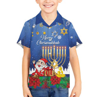 Personalised Merry Chrismukkah Family Matching Off Shoulder Maxi Dress and Hawaiian Shirt Hanukkah Memorah Mix Poinsettia - Wonder Print Shop