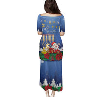 Personalised Merry Chrismukkah Family Matching Puletasi and Hawaiian Shirt Hanukkah Memorah Mix Poinsettia - Wonder Print Shop