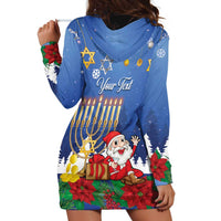 Personalised Merry Chrismukkah Hoodie Dress Hanukkah Memorah Mix Poinsettia - Wonder Print Shop