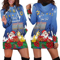 Personalised Merry Chrismukkah Hoodie Dress Hanukkah Memorah Mix Poinsettia - Wonder Print Shop