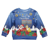 Personalised Merry Chrismukkah Kid Ugly Christmas Sweater Hanukkah Memorah Mix Poinsettia - Wonder Print Shop