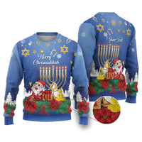 Personalised Merry Chrismukkah Ugly Christmas Sweater Hanukkah Memorah Mix Poinsettia - Wonder Print Shop