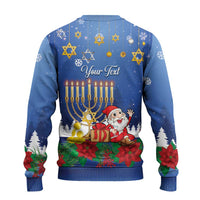 Personalised Merry Chrismukkah Ugly Christmas Sweater Hanukkah Memorah Mix Poinsettia - Wonder Print Shop