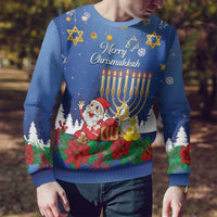 Personalised Merry Chrismukkah Ugly Christmas Sweater Hanukkah Memorah Mix Poinsettia - Wonder Print Shop
