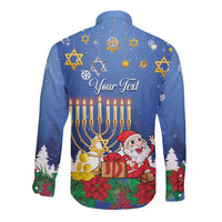 Personalised Merry Chrismukkah Long Sleeve Button Shirt Hanukkah Memorah Mix Poinsettia - Wonder Print Shop