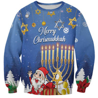 Personalised Merry Chrismukkah Sweatshirt Hanukkah Memorah Mix Poinsettia - Wonder Print Shop