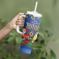 Personalised Merry Chrismukkah Tumbler With Handle Hanukkah Memorah Mix Poinsettia - Wonder Print Shop