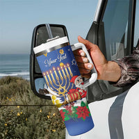 Personalised Merry Chrismukkah Tumbler With Handle Hanukkah Memorah Mix Poinsettia - Wonder Print Shop