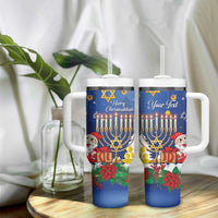 Personalised Merry Chrismukkah Tumbler With Handle Hanukkah Memorah Mix Poinsettia - Wonder Print Shop