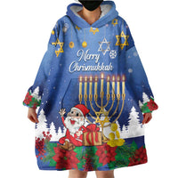 Personalised Merry Chrismukkah Wearable Blanket Hoodie Hanukkah Memorah Mix Poinsettia - Wonder Print Shop