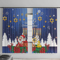 Merry Chrismukkah Window Curtain Hanukkah Memorah Mix Poinsettia - Wonder Print Shop