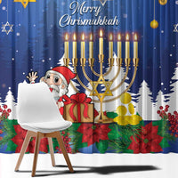 Merry Chrismukkah Window Curtain Hanukkah Memorah Mix Poinsettia - Wonder Print Shop