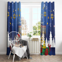 Merry Chrismukkah Window Curtain Hanukkah Memorah Mix Poinsettia - Wonder Print Shop