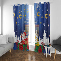 Merry Chrismukkah Window Curtain Hanukkah Memorah Mix Poinsettia - Wonder Print Shop