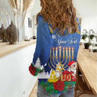 Personalised Merry Chrismukkah Women Casual Shirt Hanukkah Memorah Mix Poinsettia - Wonder Print Shop