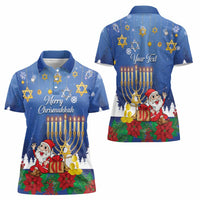 Personalised Merry Chrismukkah Women Polo Shirt Hanukkah Memorah Mix Poinsettia - Wonder Print Shop