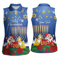 Personalised Merry Chrismukkah Women Sleeveless Polo Shirt Hanukkah Memorah Mix Poinsettia - Wonder Print Shop