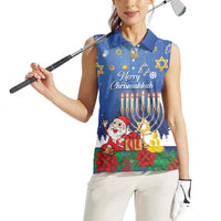 Personalised Merry Chrismukkah Women Sleeveless Polo Shirt Hanukkah Memorah Mix Poinsettia - Wonder Print Shop