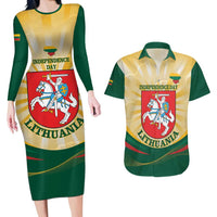 Personalised Lithuania Independence Day Couples Matching Long Sleeve Bodycon Dress and Hawaiian Shirt Coat Of Arms Proud - Wonder Print Shop
