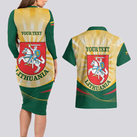 Personalised Lithuania Independence Day Couples Matching Long Sleeve Bodycon Dress and Hawaiian Shirt Coat Of Arms Proud - Wonder Print Shop