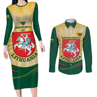 Personalised Lithuania Independence Day Couples Matching Long Sleeve Bodycon Dress and Long Sleeve Button Shirt Coat Of Arms Proud - Wonder Print Shop