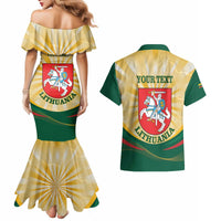 Personalised Lithuania Independence Day Couples Matching Mermaid Dress and Hawaiian Shirt Coat Of Arms Proud - Wonder Print Shop