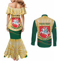 Personalised Lithuania Independence Day Couples Matching Mermaid Dress and Long Sleeve Button Shirt Coat Of Arms Proud
