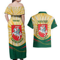 Personalised Lithuania Independence Day Couples Matching Off Shoulder Maxi Dress and Hawaiian Shirt Coat Of Arms Proud - Wonder Print Shop