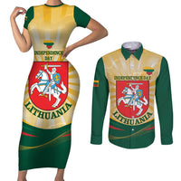 Personalised Lithuania Independence Day Couples Matching Short Sleeve Bodycon Dress and Long Sleeve Button Shirt Coat Of Arms Proud - Wonder Print Shop