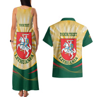 Personalised Lithuania Independence Day Couples Matching Tank Maxi Dress and Hawaiian Shirt Coat Of Arms Proud - Wonder Print Shop