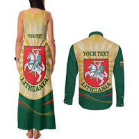 Personalised Lithuania Independence Day Couples Matching Tank Maxi Dress and Long Sleeve Button Shirt Coat Of Arms Proud - Wonder Print Shop