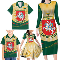 Personalised Lithuania Independence Day Family Matching Long Sleeve Bodycon Dress and Hawaiian Shirt Coat Of Arms Proud - Wonder Print Shop