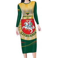 Personalised Lithuania Independence Day Family Matching Long Sleeve Bodycon Dress and Hawaiian Shirt Coat Of Arms Proud - Wonder Print Shop