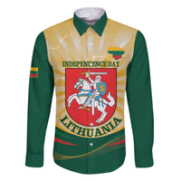 Personalised Lithuania Independence Day Family Matching Off The Shoulder Long Sleeve Dress and Hawaiian Shirt Coat Of Arms Proud - Wonder Print Shop