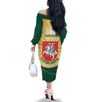 Personalised Lithuania Independence Day Family Matching Off The Shoulder Long Sleeve Dress and Hawaiian Shirt Coat Of Arms Proud - Wonder Print Shop