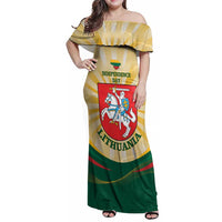 Personalised Lithuania Independence Day Family Matching Off Shoulder Maxi Dress and Hawaiian Shirt Coat Of Arms Proud - Wonder Print Shop