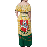 Personalised Lithuania Independence Day Family Matching Off Shoulder Maxi Dress and Hawaiian Shirt Coat Of Arms Proud - Wonder Print Shop
